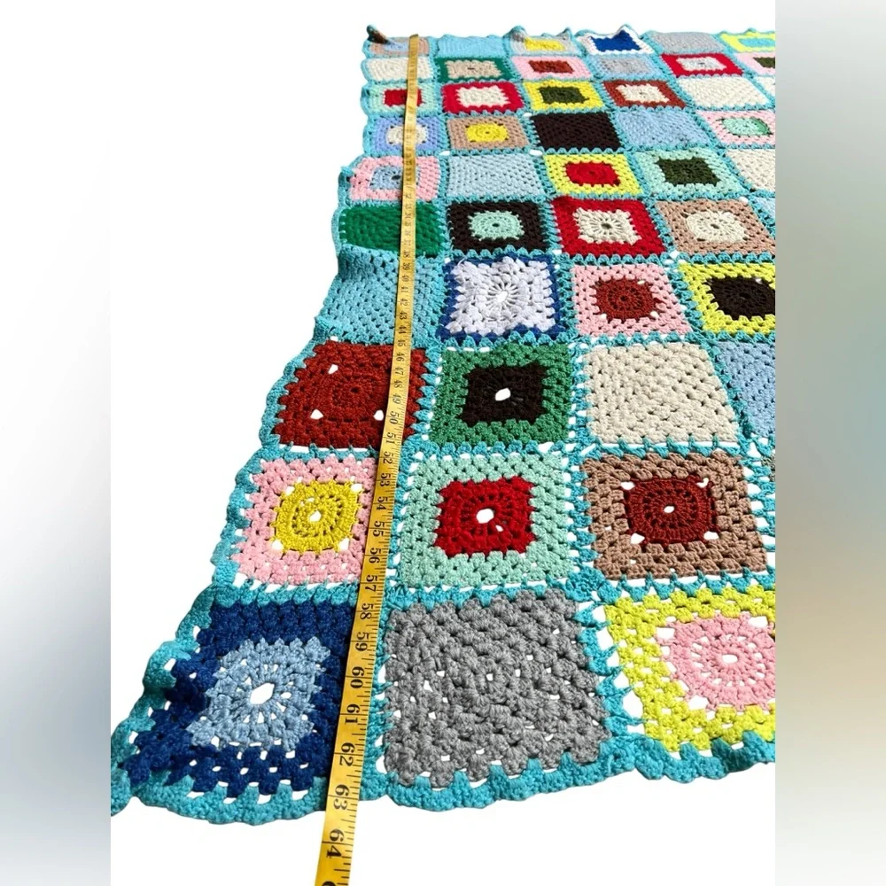 Retro Granny Square Crochet Afghan Blanket Throw Handmade Colorful 63x42” Boho